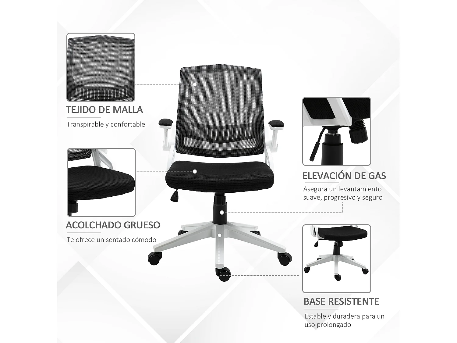 Silla de oficina negro 61x61x104 cm Vinsetto