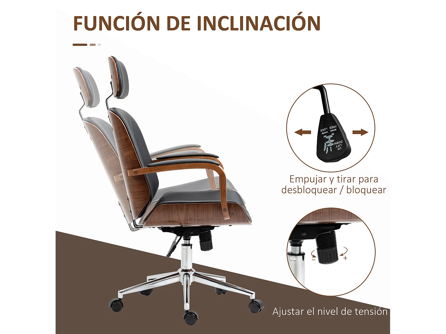 Silla de oficina negro 63x62x120 cm Vinsetto