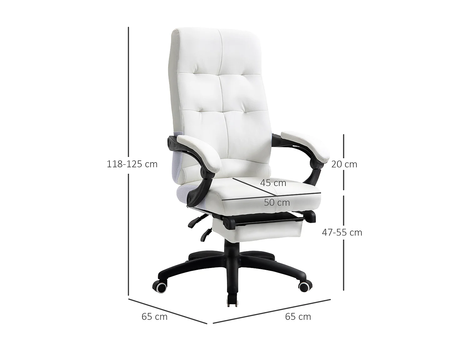 Silla de oficina blanco 65x65x125 cm Vinsetto