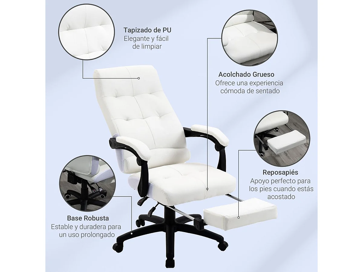 Silla de oficina blanco 65x65x125 cm Vinsetto