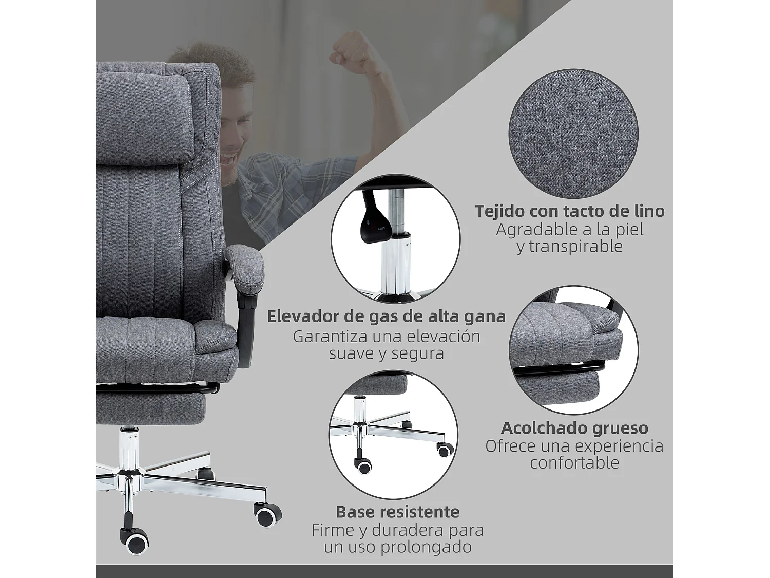 Silla de oficina gris 65x61x113 cm Vinsetto