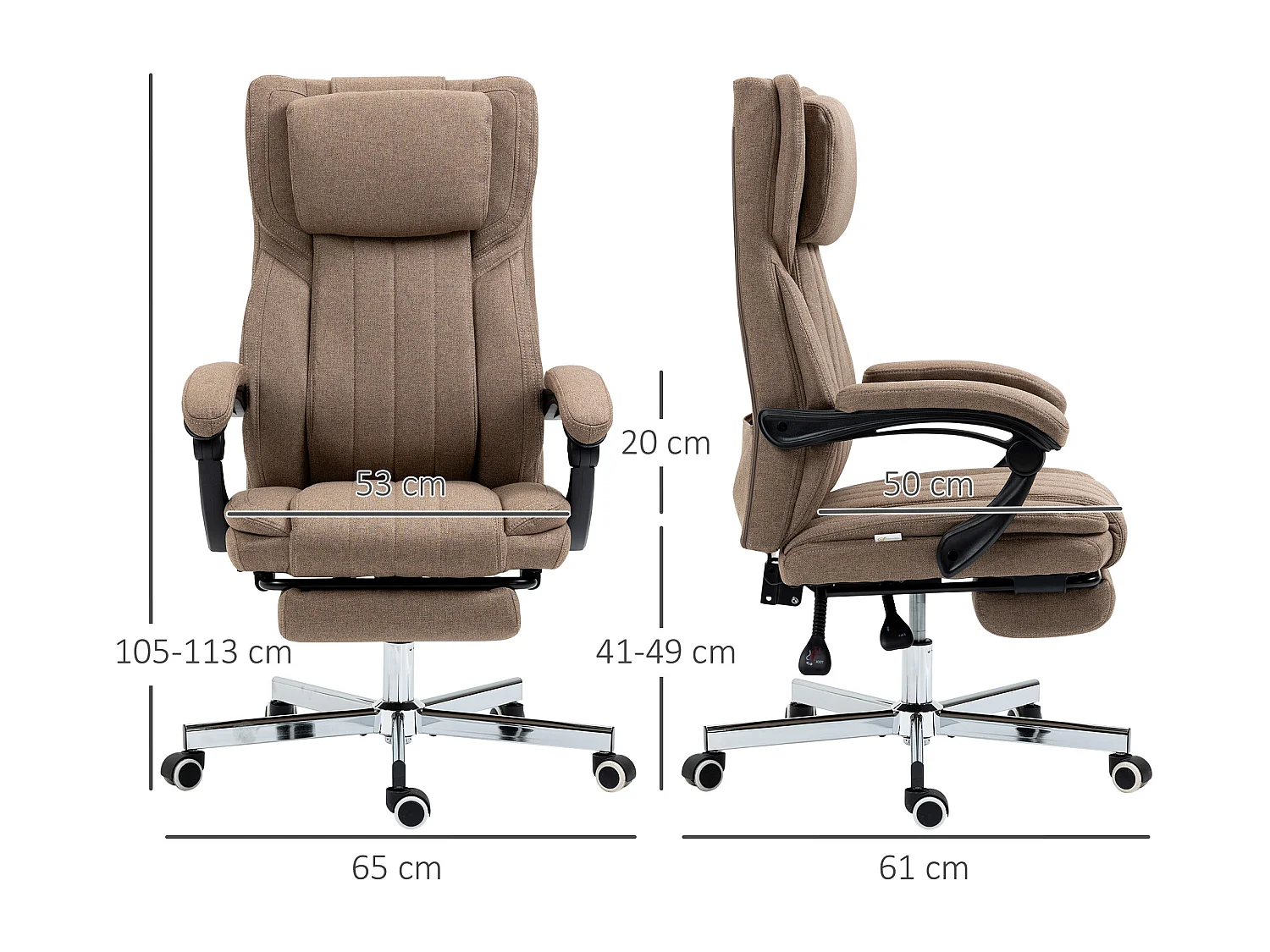 Silla de oficina marrón 65x61x113 cm Vinsetto