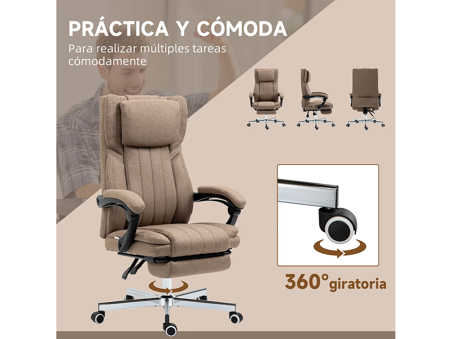 Silla de oficina marrón 65x61x113 cm Vinsetto