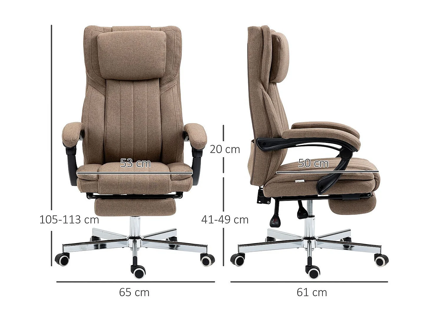 Silla de oficina marrón 65x61x113 cm Vinsetto