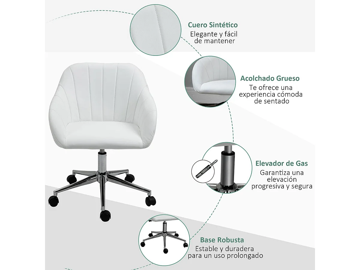 Silla de oficina blanco 60x59x89 cm Vinsetto