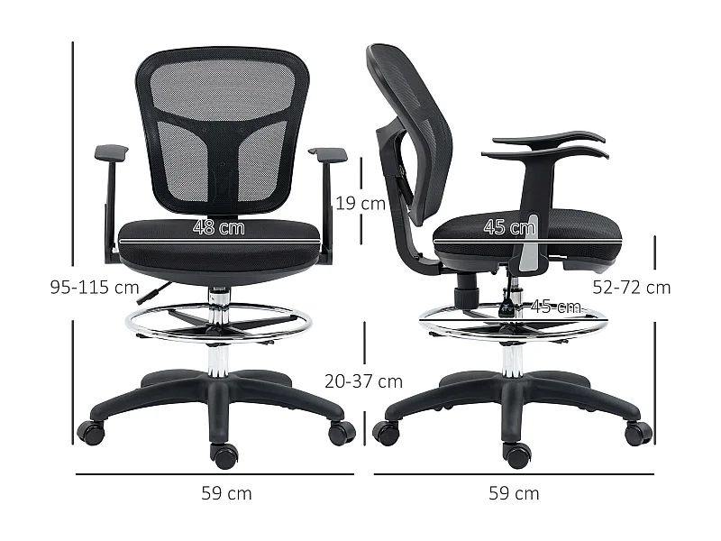 Silla de escritorio negro 59x59x115 cm Vinsetto