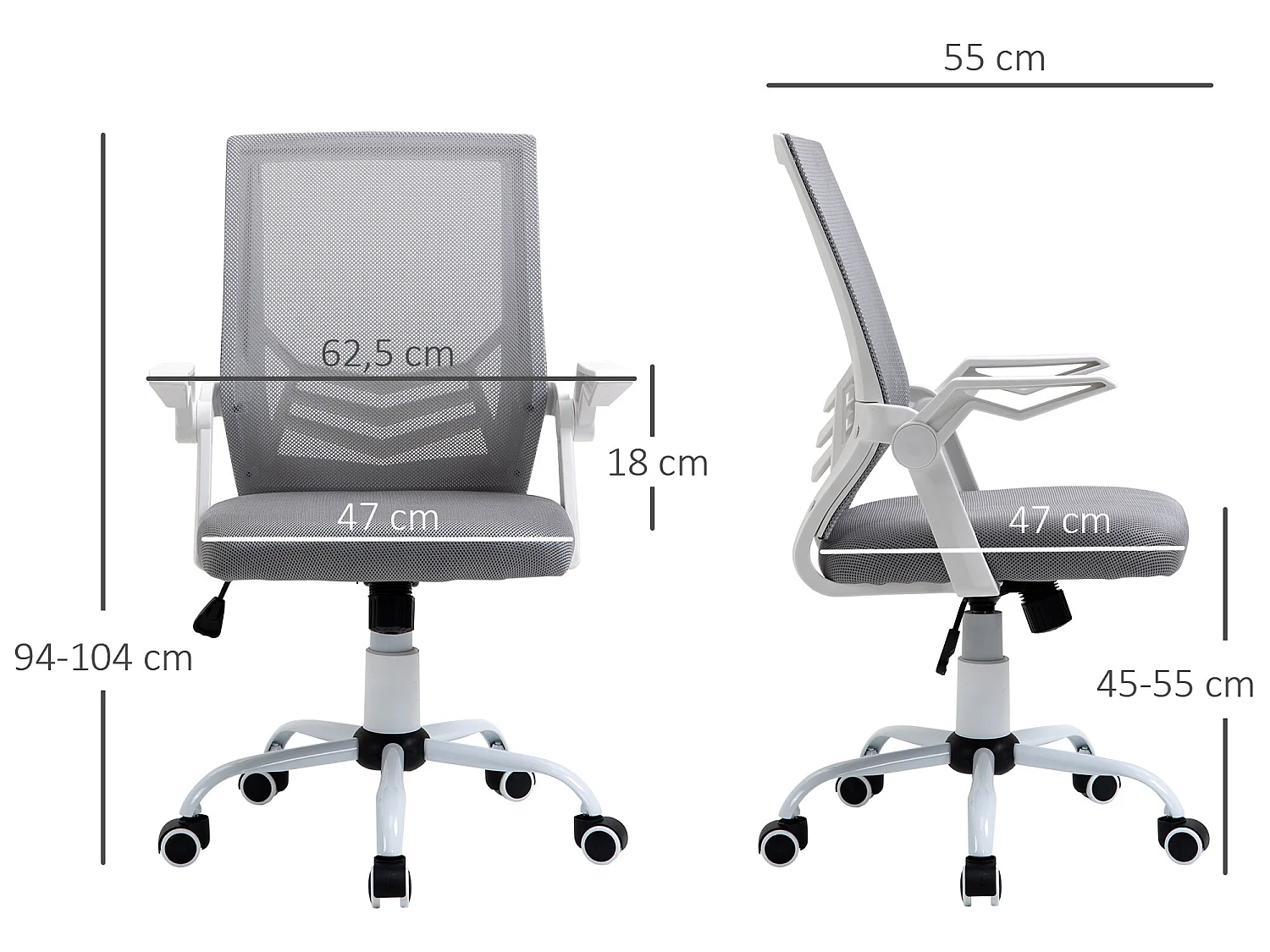 Silla de oficina gris 62.5x55x104 cm Vinsetto