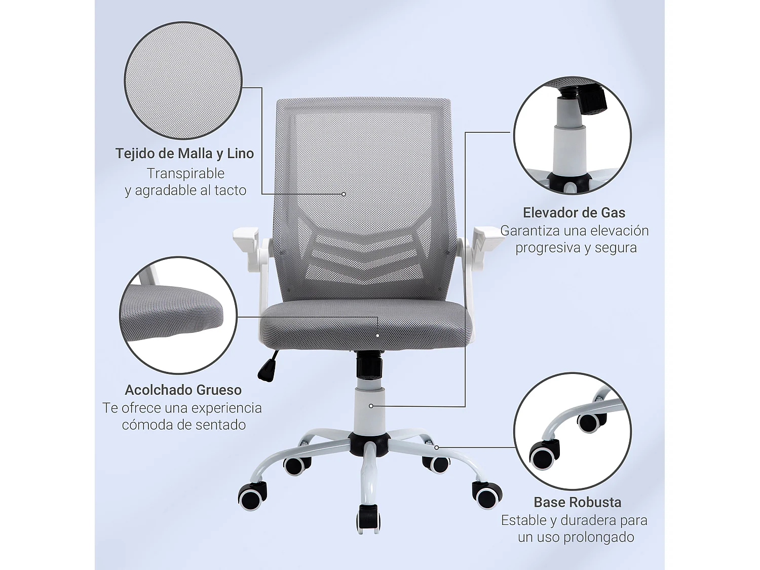 Silla de oficina gris 62.5x55x104 cm Vinsetto