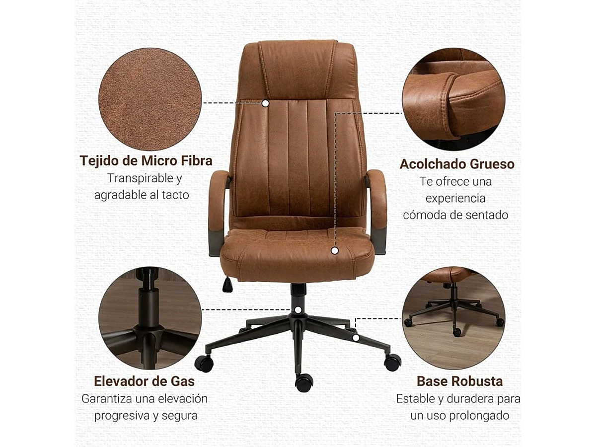 Silla de oficina marrón 61.5x52.5x126 cm Vinsetto