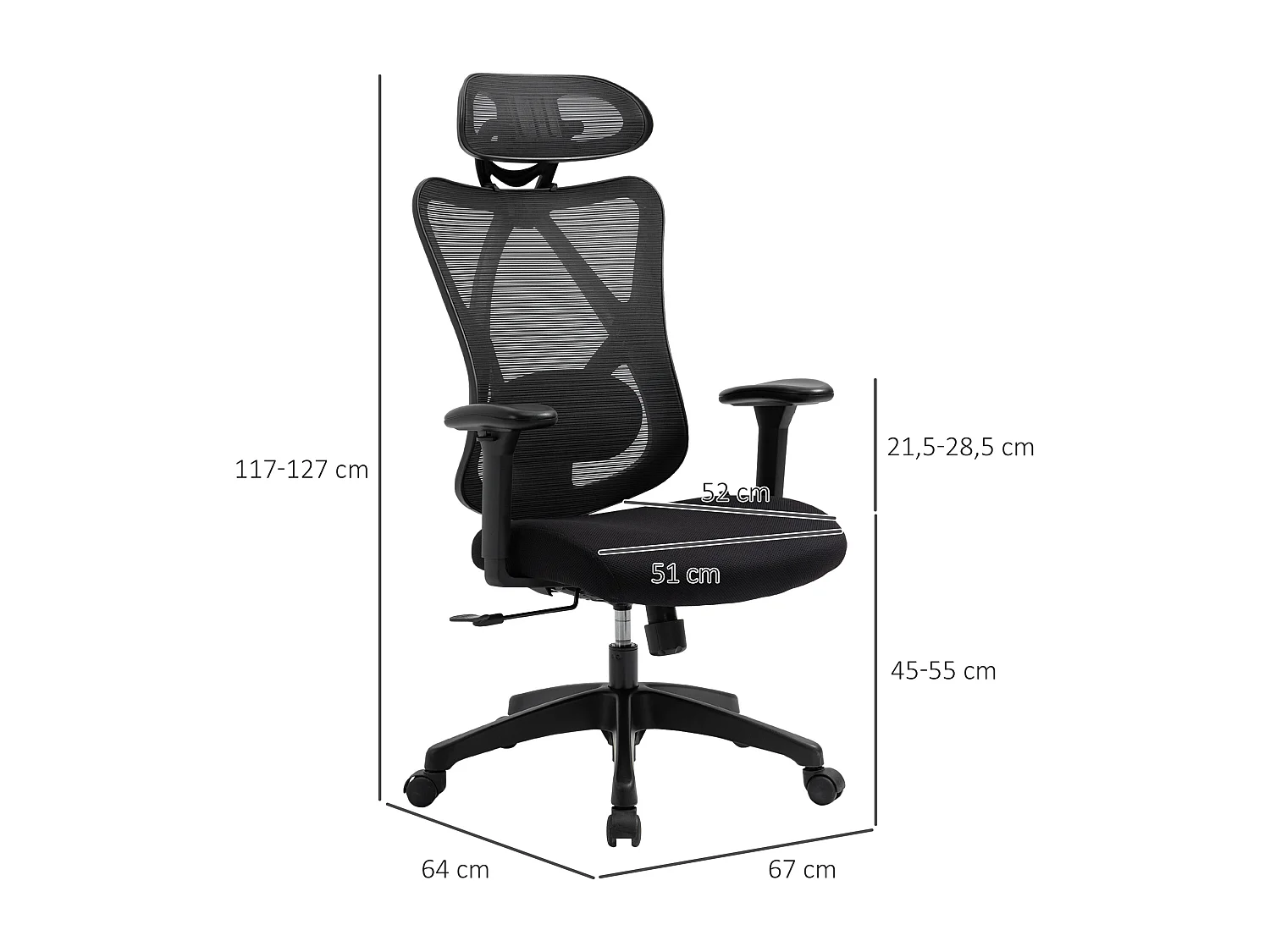 Silla de oficina negro 67x64x127 cm Vinsetto