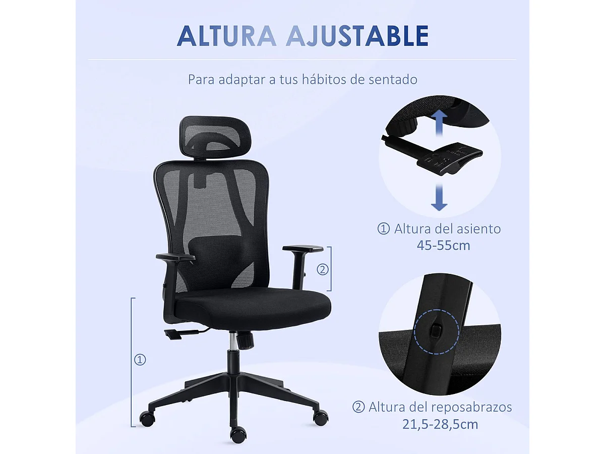 Silla de oficina negro 67x64x127 cm Vinsetto