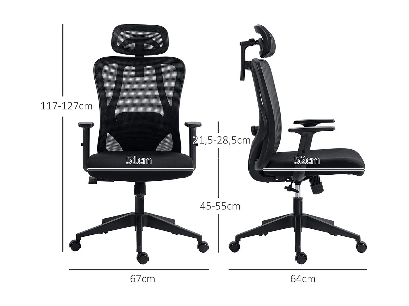 Silla de oficina negro 67x64x127 cm Vinsetto