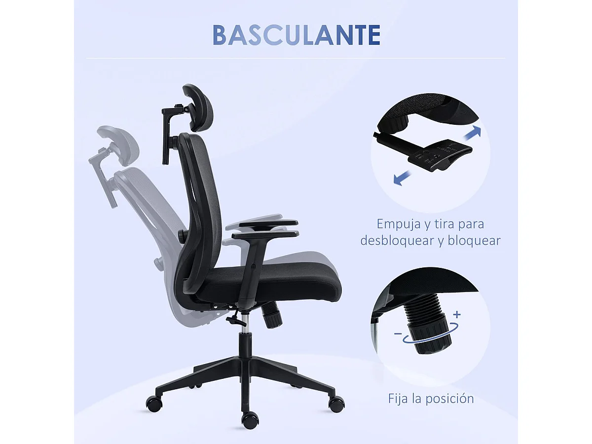 Silla de oficina negro 67x64x127 cm Vinsetto