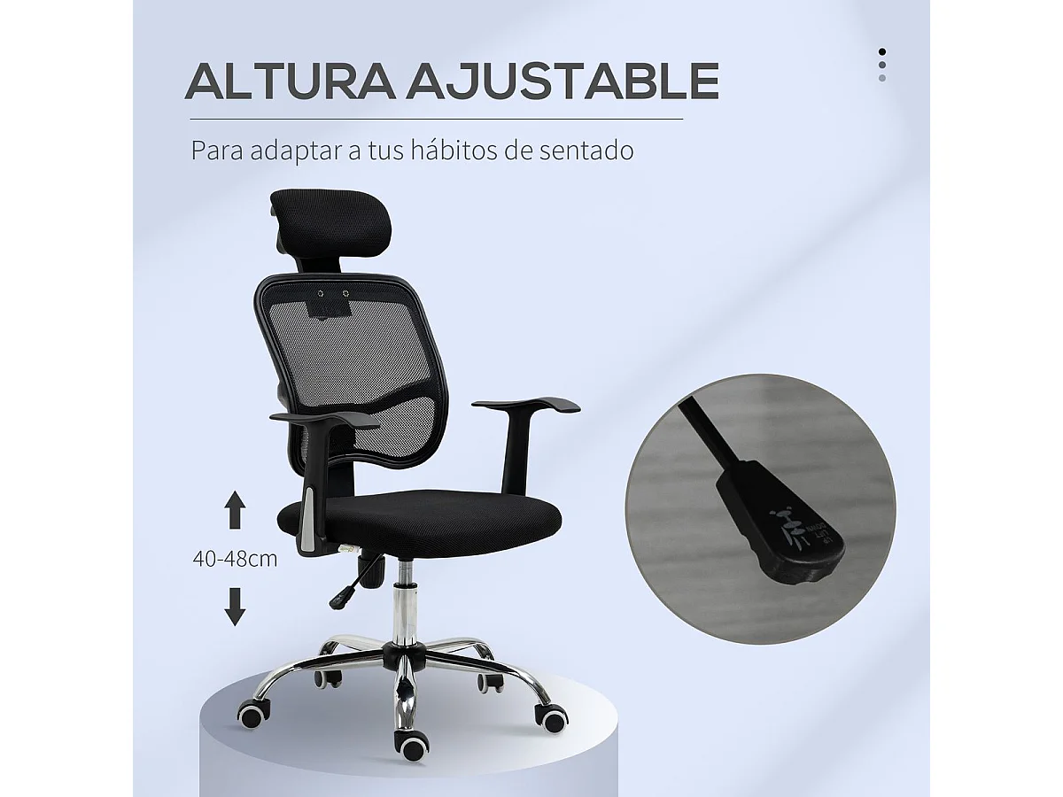 Silla de oficina negro 63x62x117 cm Vinsetto