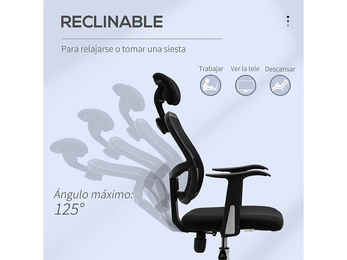 Silla de oficina negro 63x62x117 cm Vinsetto