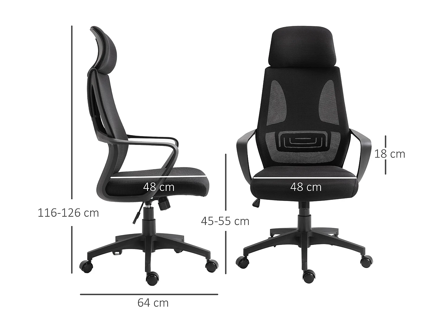 Silla de oficina negro 64x55x126 cm Vinsetto