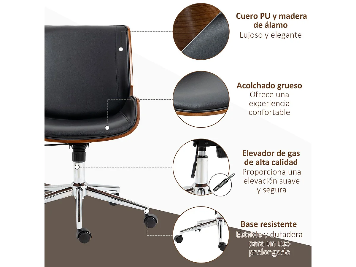 Silla de oficina negro 51x65.5x92 cm Vinsetto
