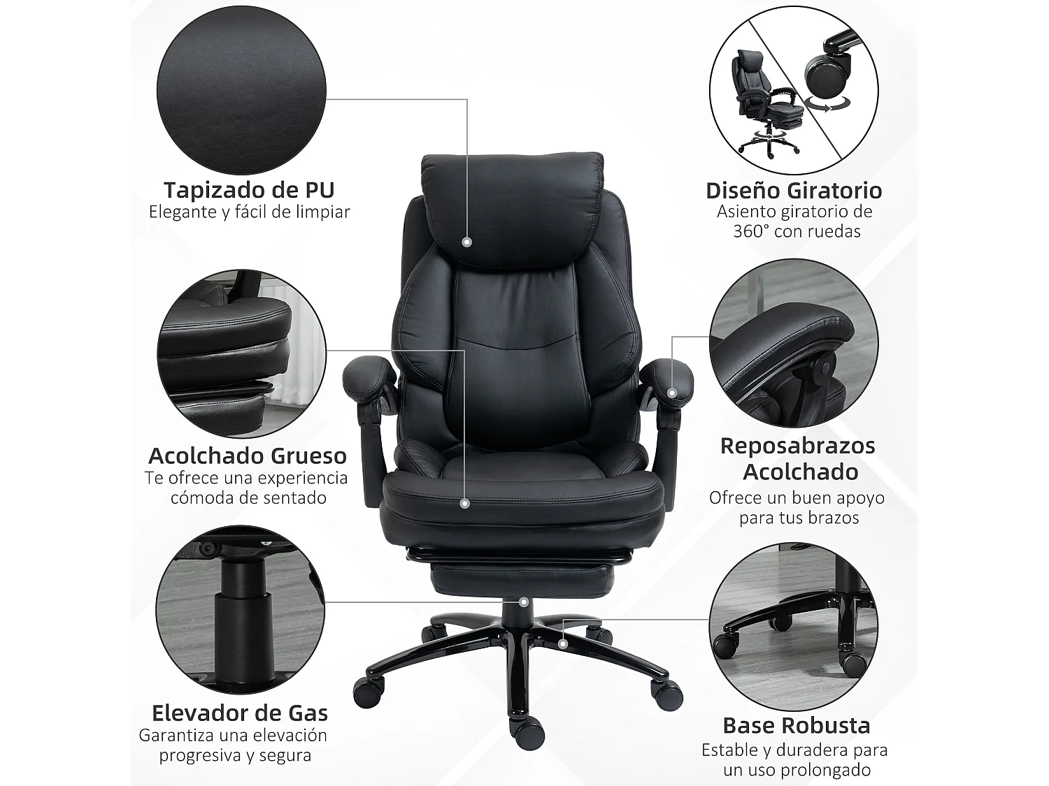 Silla de oficina negro 73x66x118 cm Vinsetto