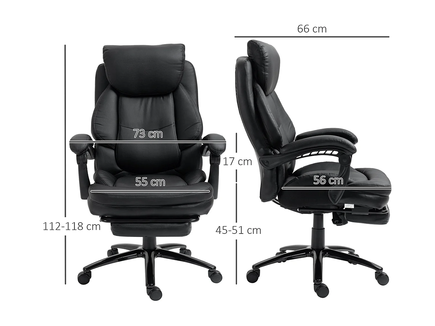 Silla de oficina negro 73x66x118 cm Vinsetto