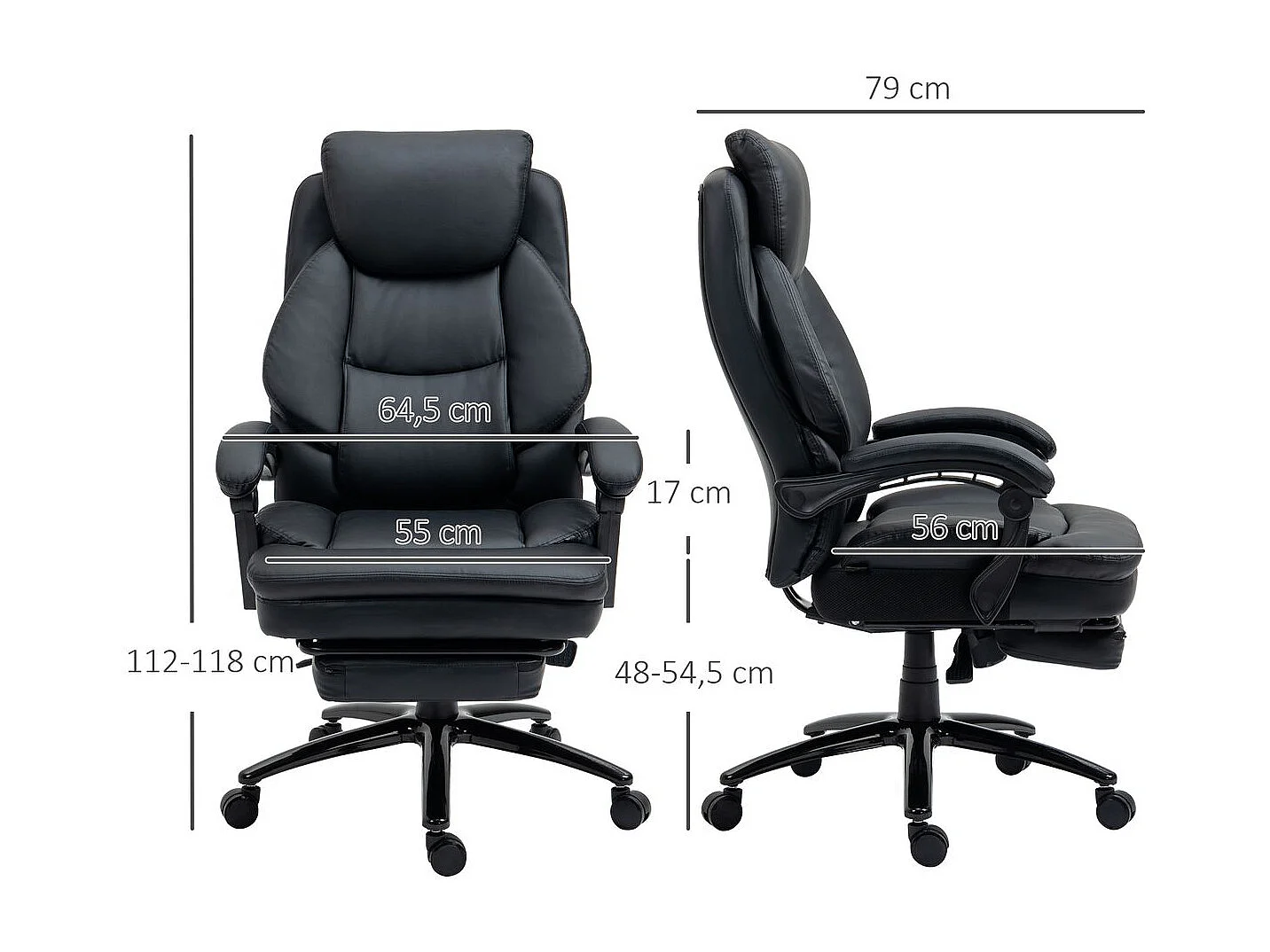 Silla de oficina negro 73x66x118 cm Vinsetto