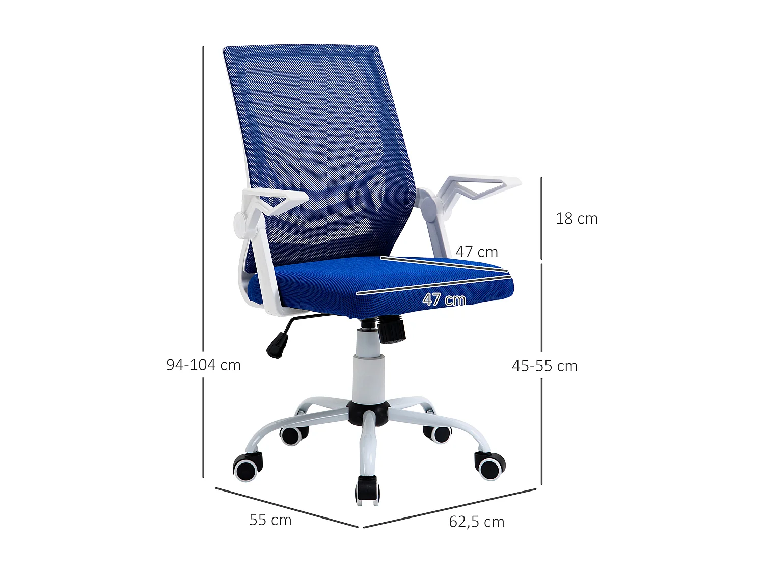 Silla de oficina azul 62.5x55x104 cm Vinsetto
