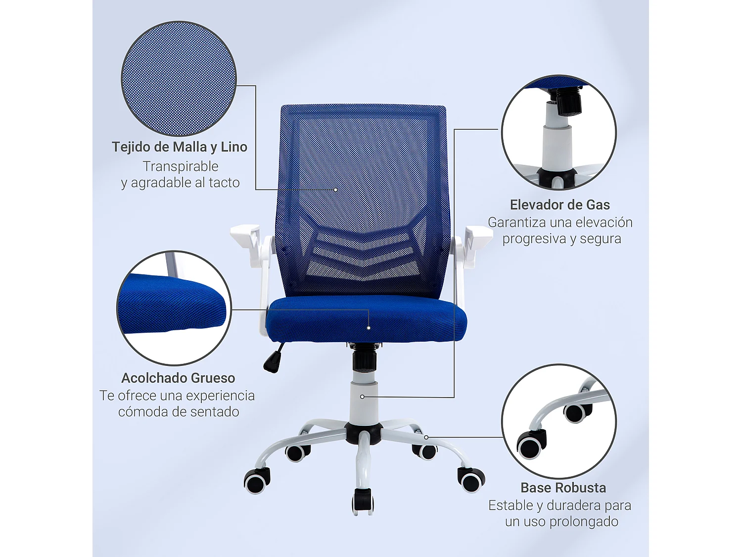 Silla de oficina azul 62.5x55x104 cm Vinsetto