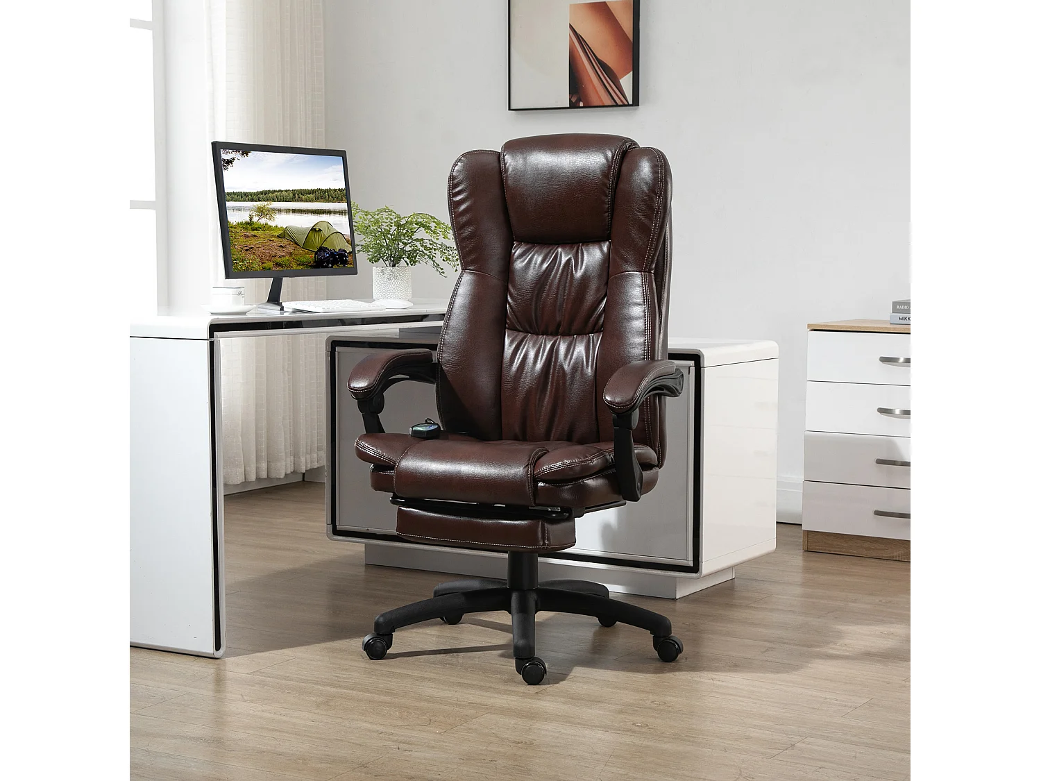 Silla de oficina con masaje marrón 68.5x68.5x121 cm Vinsetto