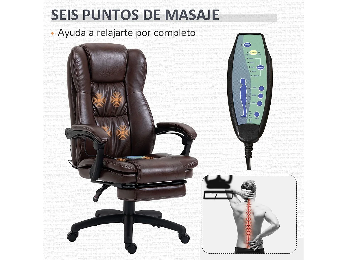 Silla de oficina con masaje marrón 68.5x68.5x121 cm Vinsetto