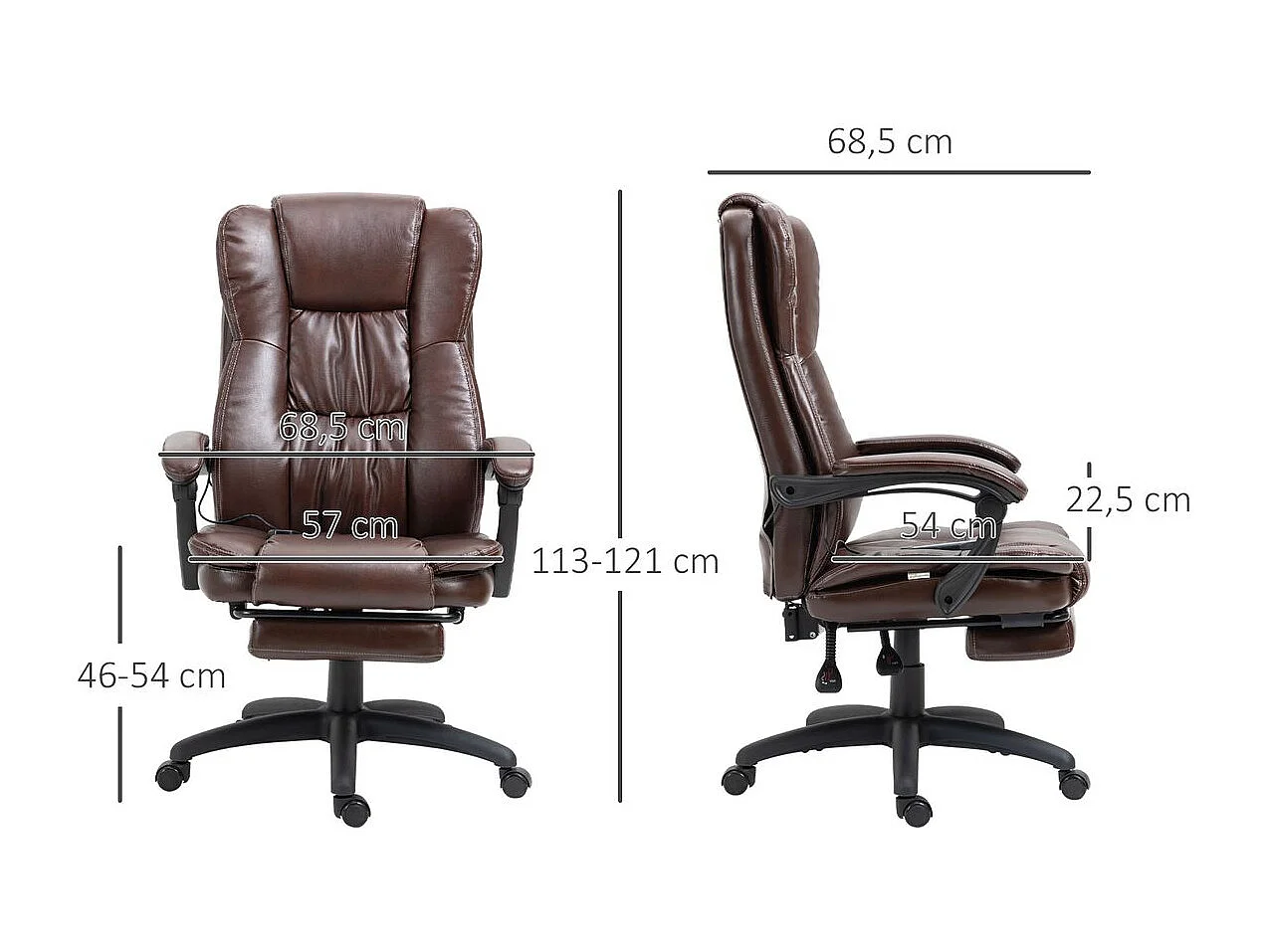 Silla de oficina con masaje marrón 68.5x68.5x121 cm Vinsetto