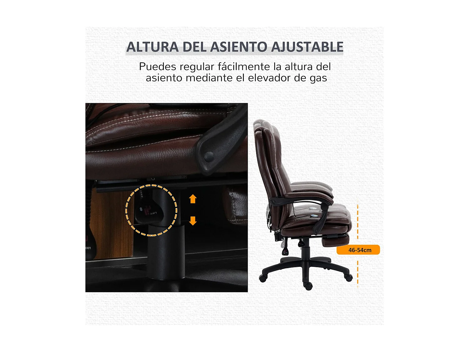 Silla de oficina con masaje marrón 68.5x68.5x121 cm Vinsetto