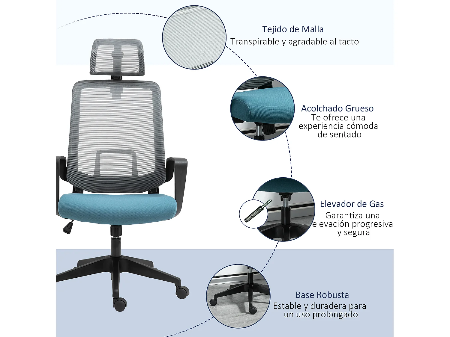 Silla de oficina azul 63.5x63x125.5 cm Vinsetto