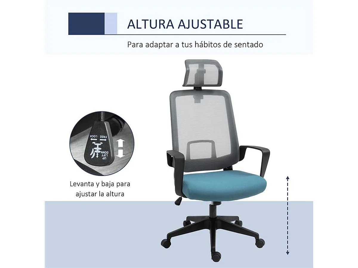 Silla de oficina azul 63.5x63x125.5 cm Vinsetto