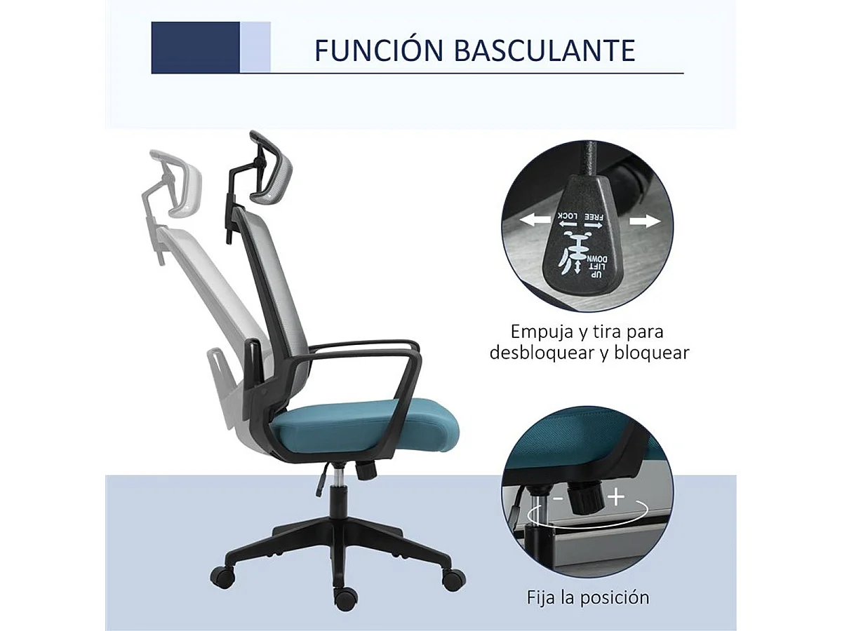 Silla de oficina azul 63.5x63x125.5 cm Vinsetto