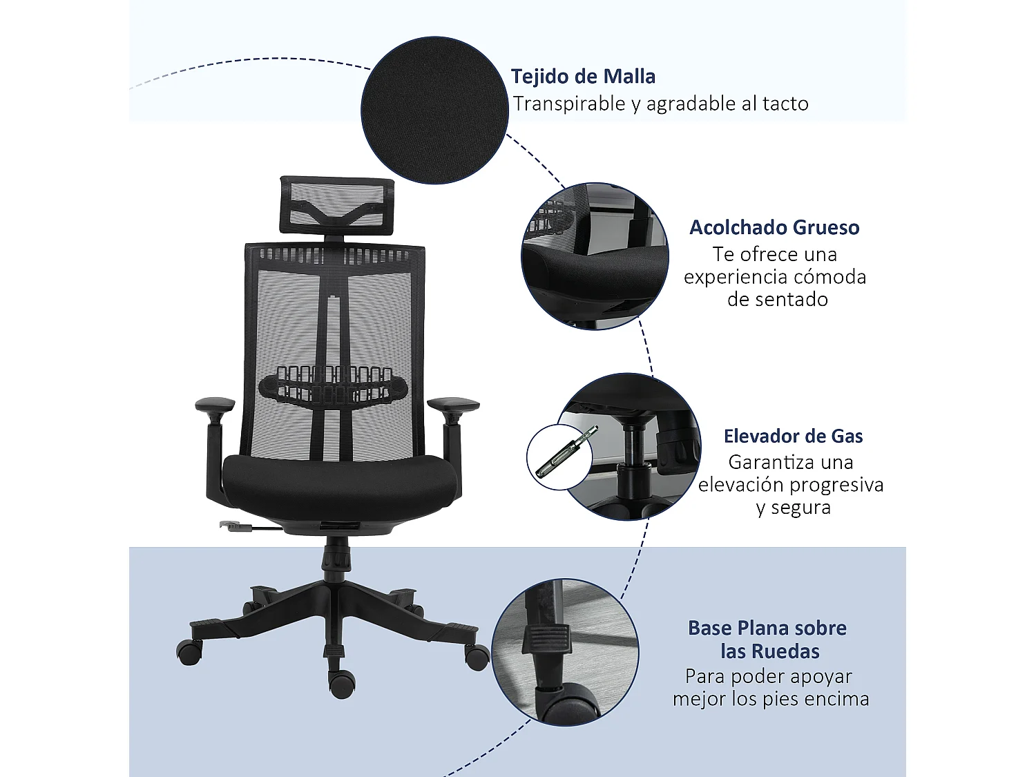 Silla de oficina negro 66.5x66x118 cm Vinsetto