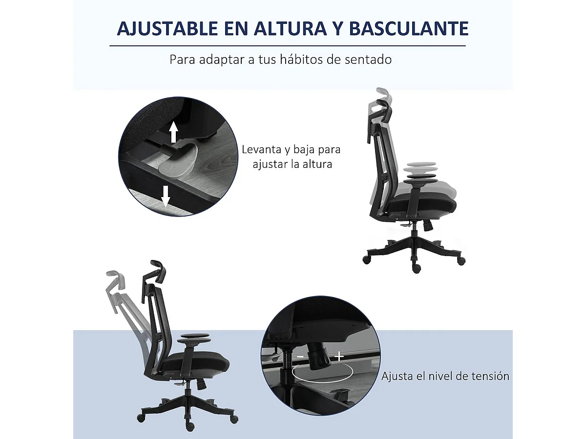 Silla de oficina negro 66.5x66x118 cm Vinsetto