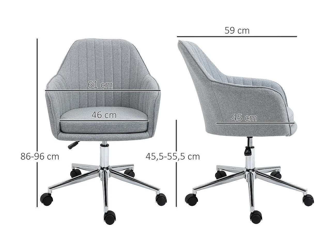 Silla de oficina gris 61x59x96 cm Vinsetto