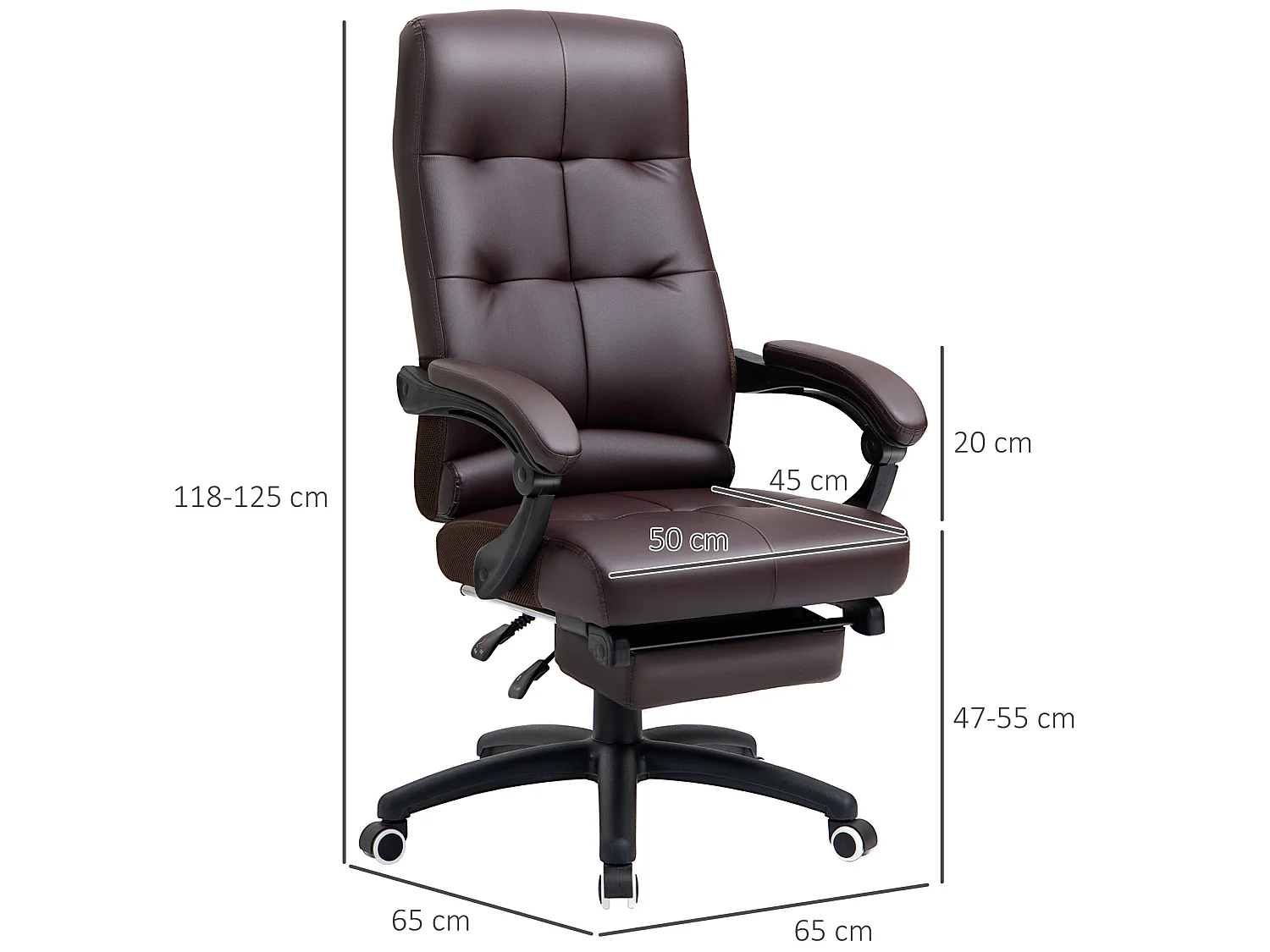 Silla de oficina marrón 65x65x125 cm Vinsetto