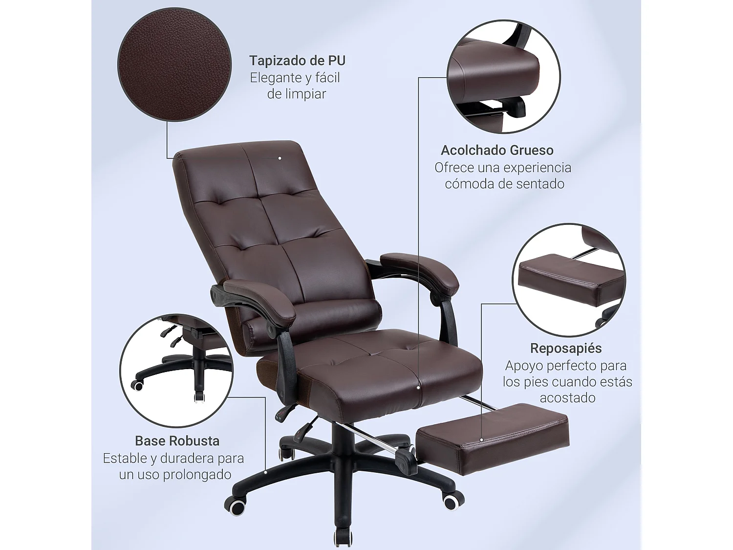 Silla de oficina marrón 65x65x125 cm Vinsetto