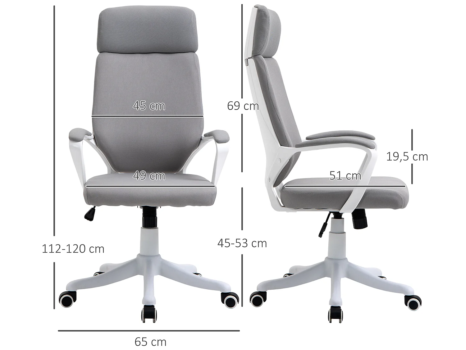 Silla de oficina gris claro 63x65x120 cm Vinsetto