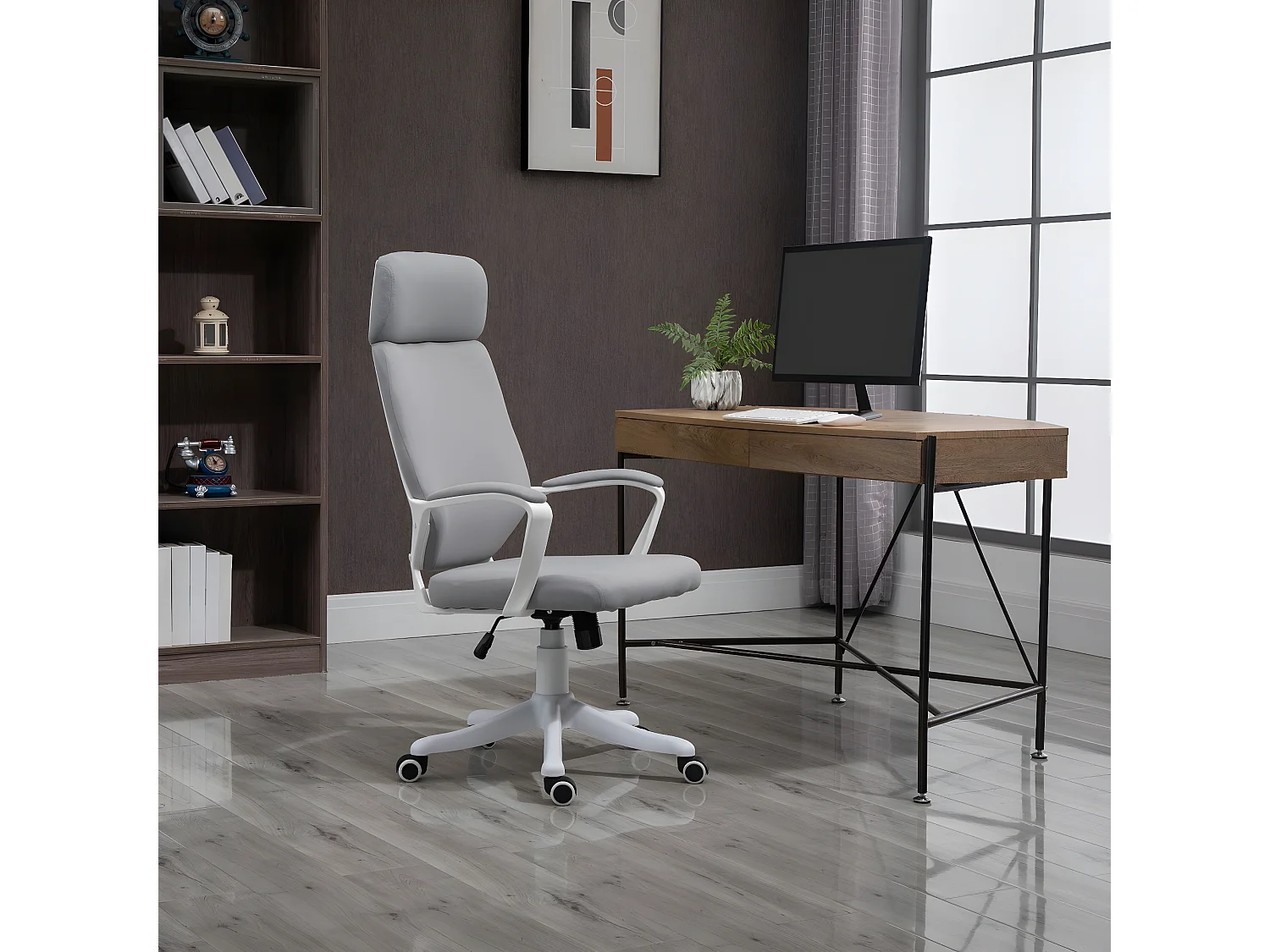 Silla de oficina gris claro 63x65x120 cm Vinsetto