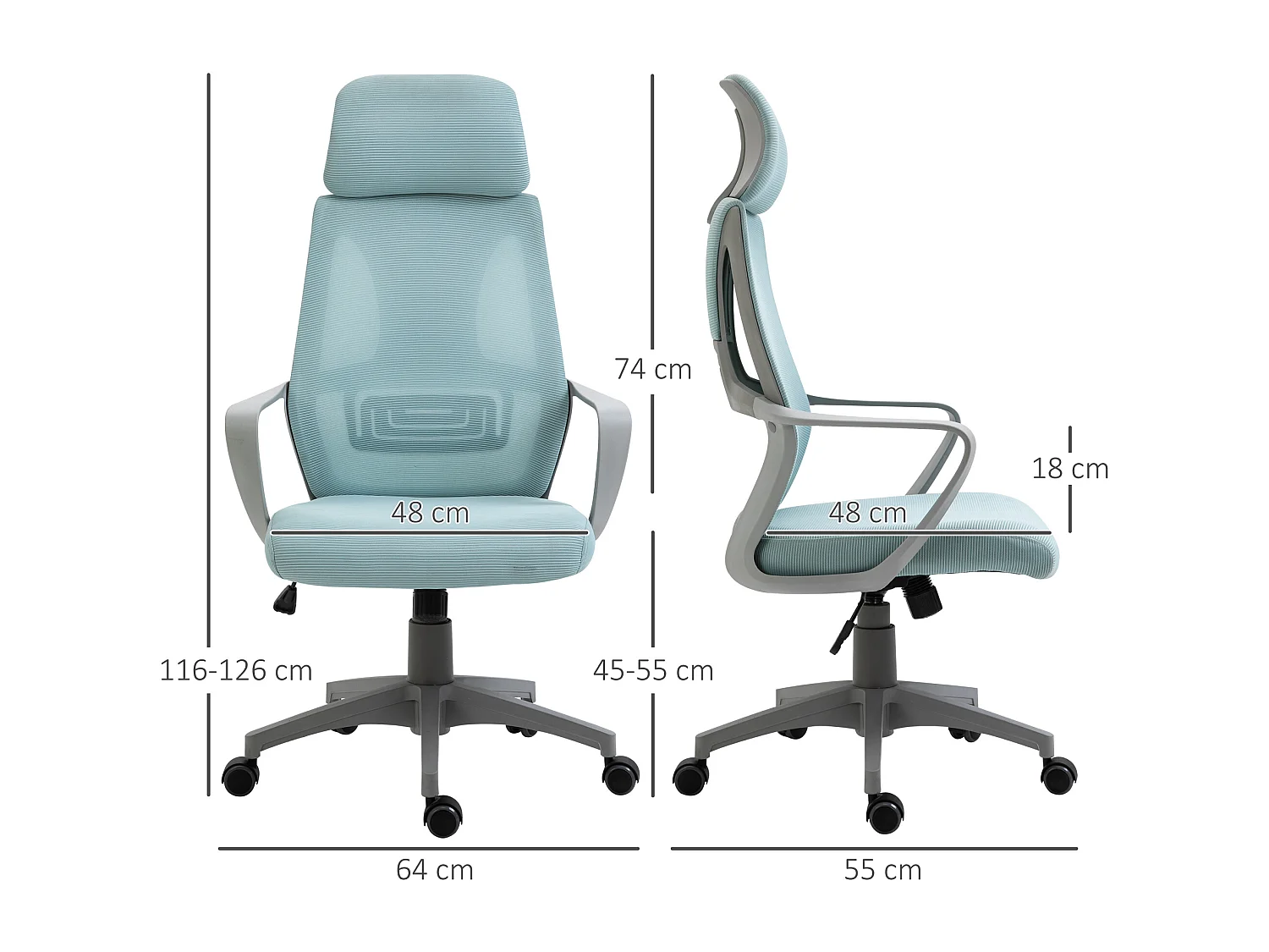 Silla de oficina azul 64x55x126 cm Vinsetto