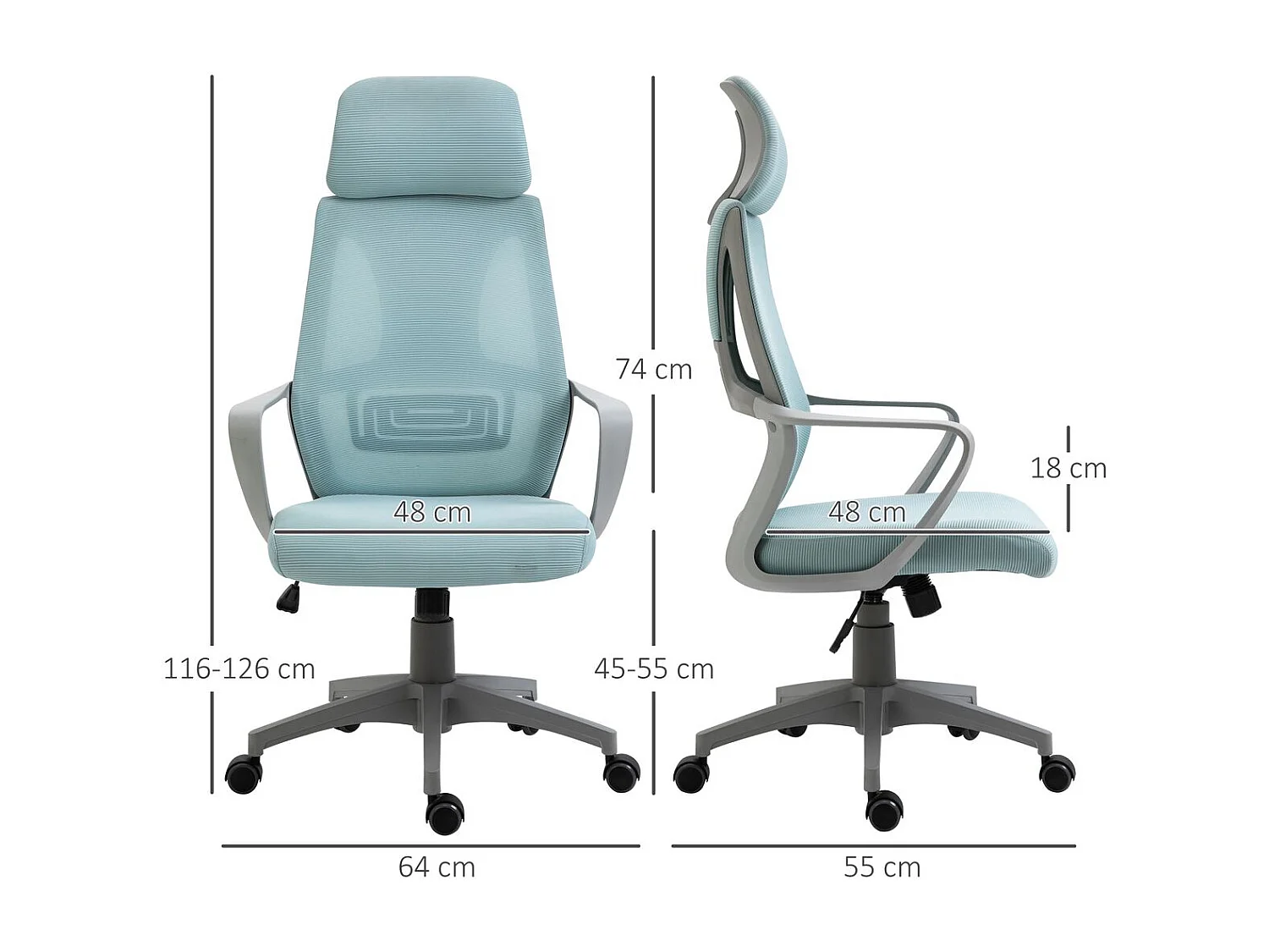 Silla de oficina azul 64x55x126 cm Vinsetto