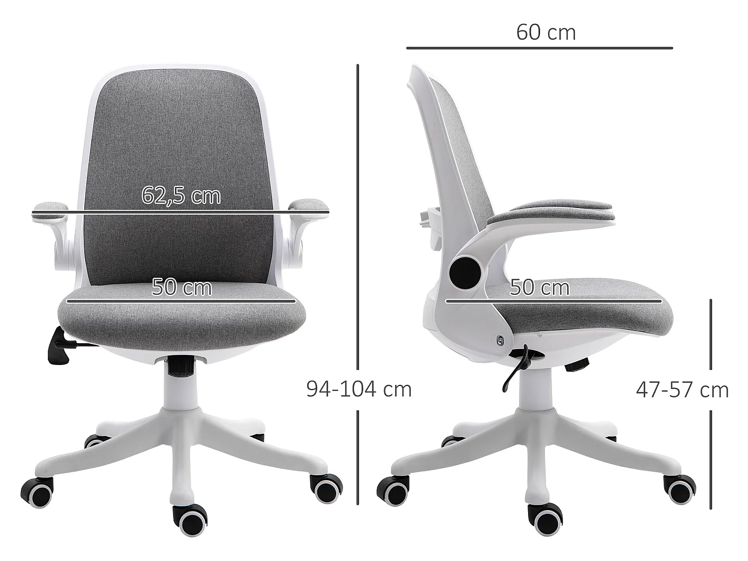 Silla de escritorio gris 62.5x60x104 cm Vinsetto