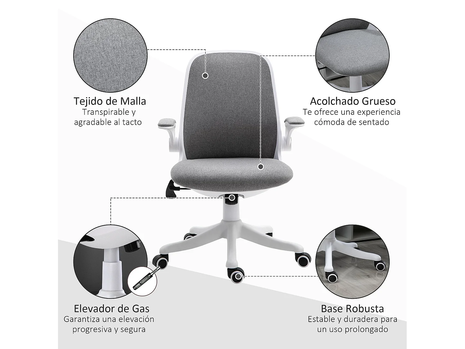 Silla de escritorio gris 62.5x60x104 cm Vinsetto