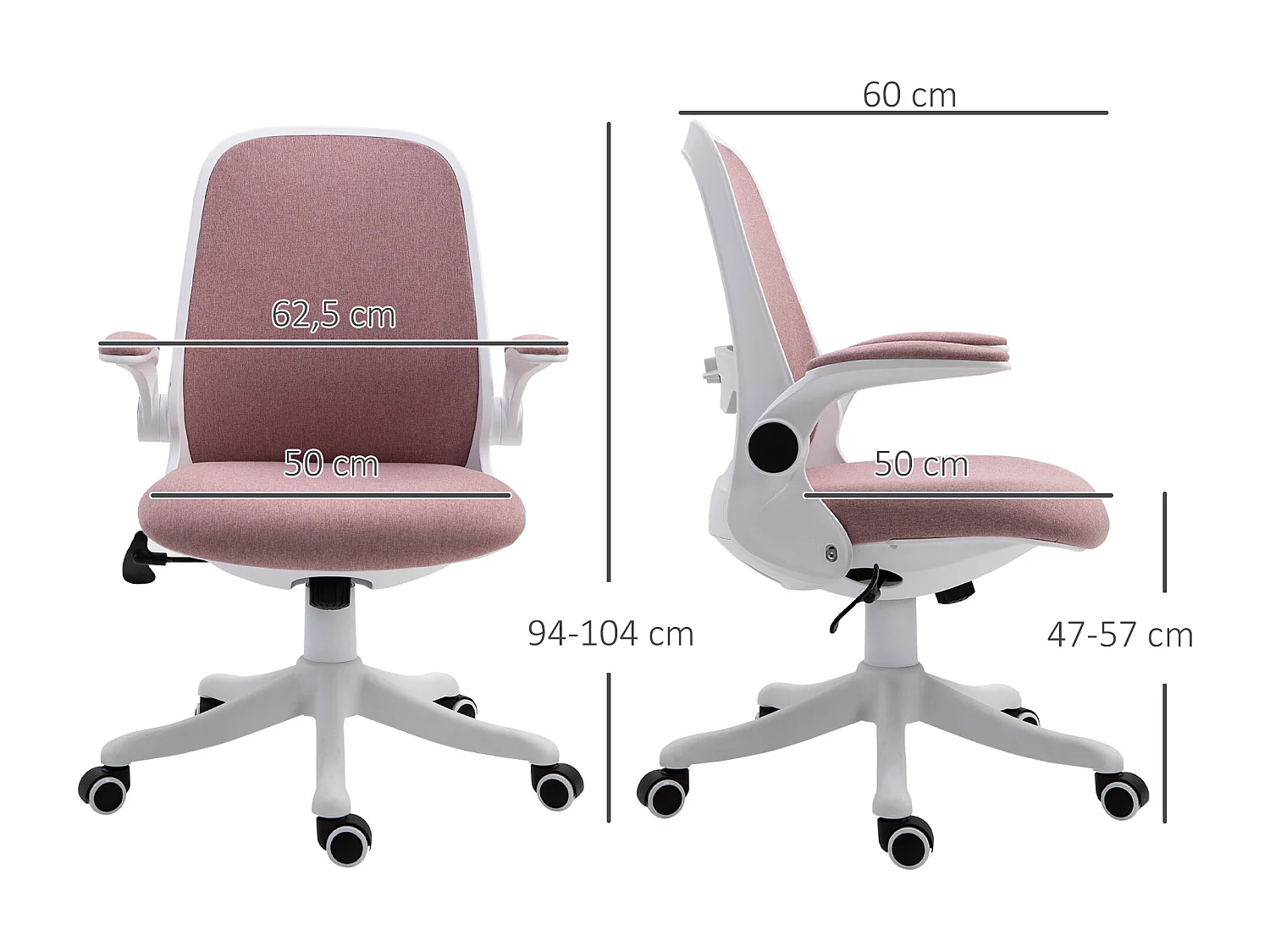 Silla de escritorio rosa 62.5x60x104 cm Vinsetto