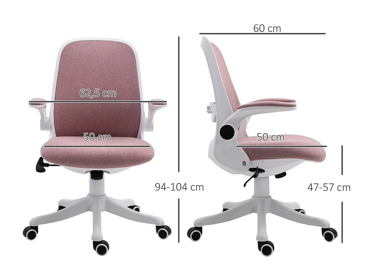 Silla de escritorio rosa 62.5x60x104 cm Vinsetto