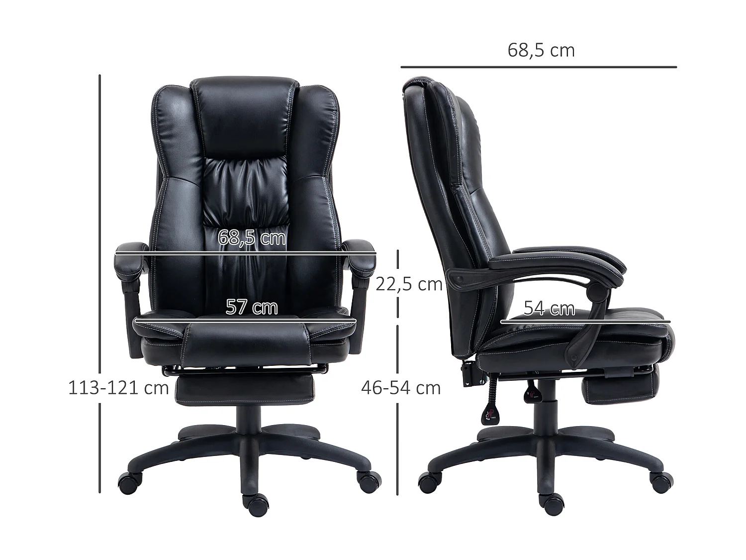 Silla de oficina con masaje negro 68.5x68.5x121 cm Vinsetto