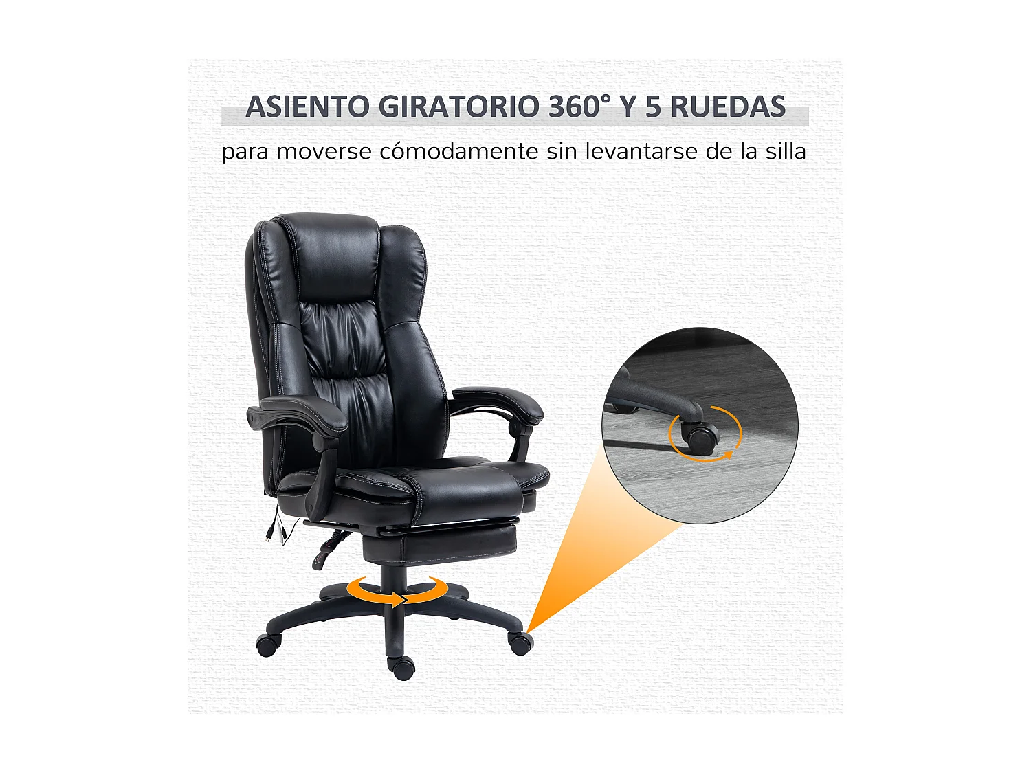 Silla de oficina con masaje negro 68.5x68.5x121 cm Vinsetto