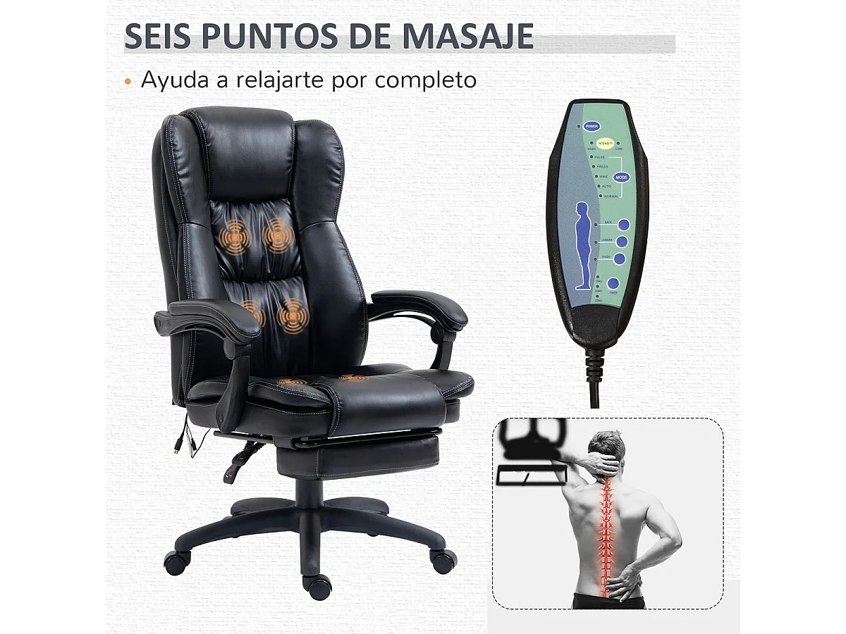 Silla de oficina con masaje negro 68.5x68.5x121 cm Vinsetto