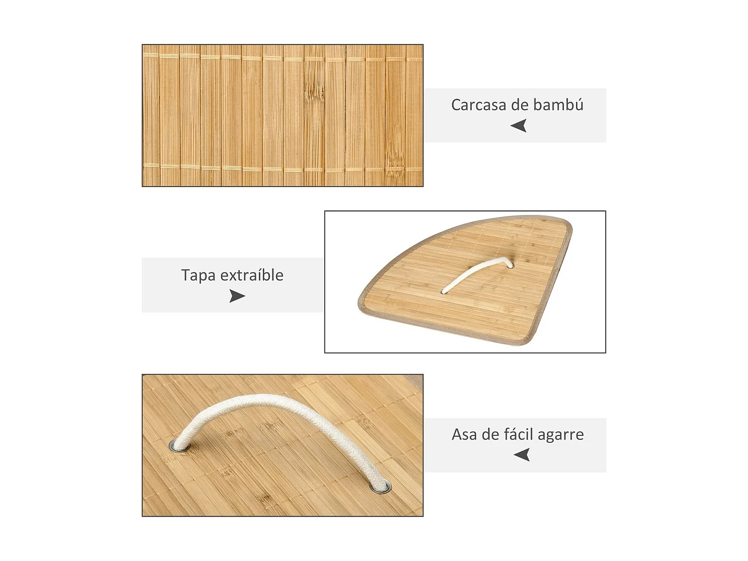 Cesto para ropa madera natural 38x38x57 cm HOMCOM